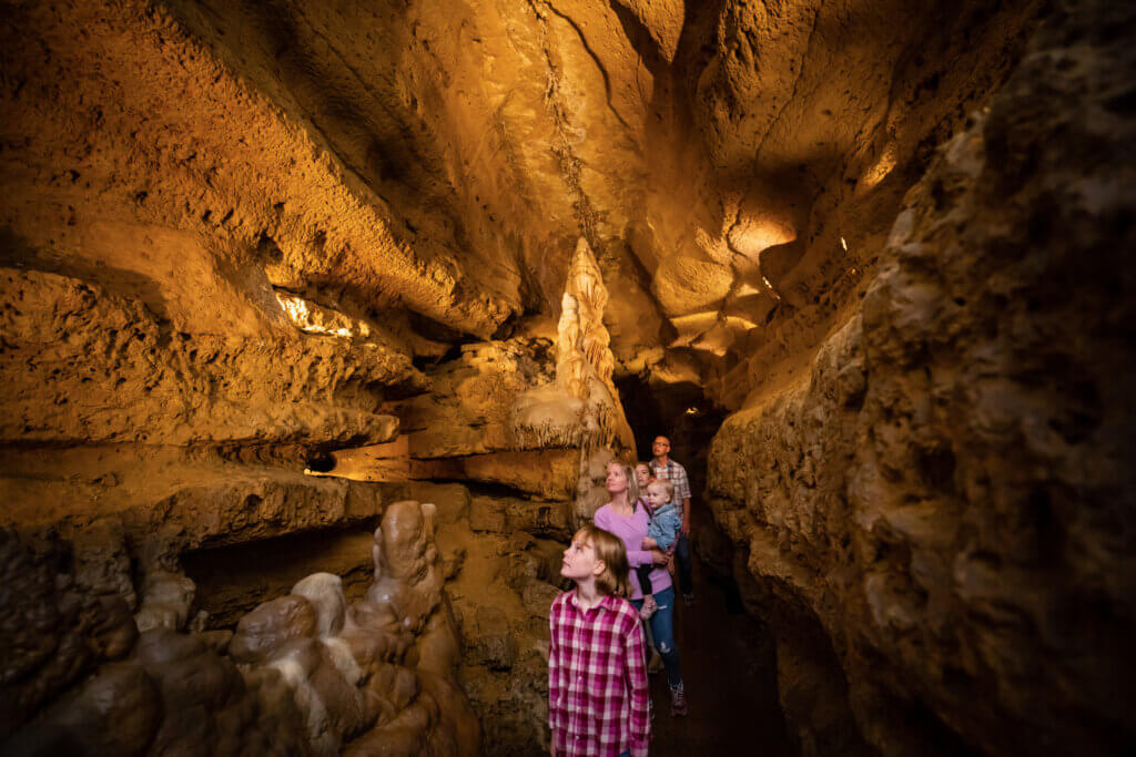 Family in cave at Cave of the Mounds