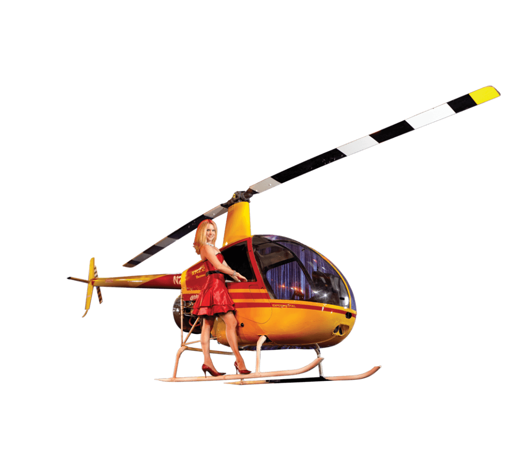 Woman with helicopter from Rick Wilcox magic show