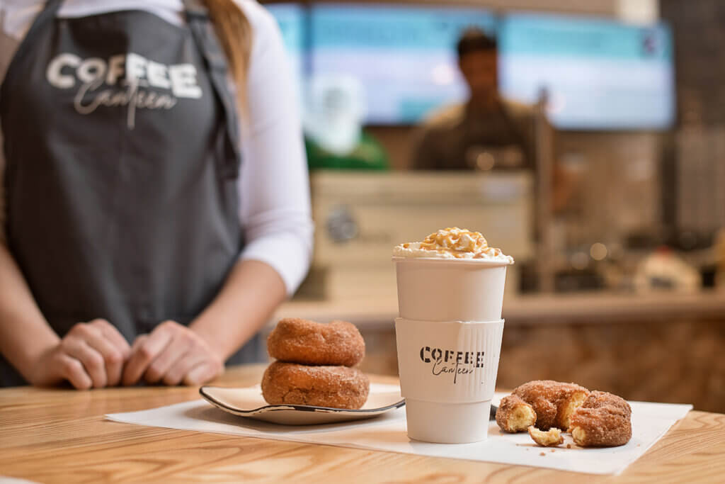 Hot Caramel Apple Cider with apple cider donuts